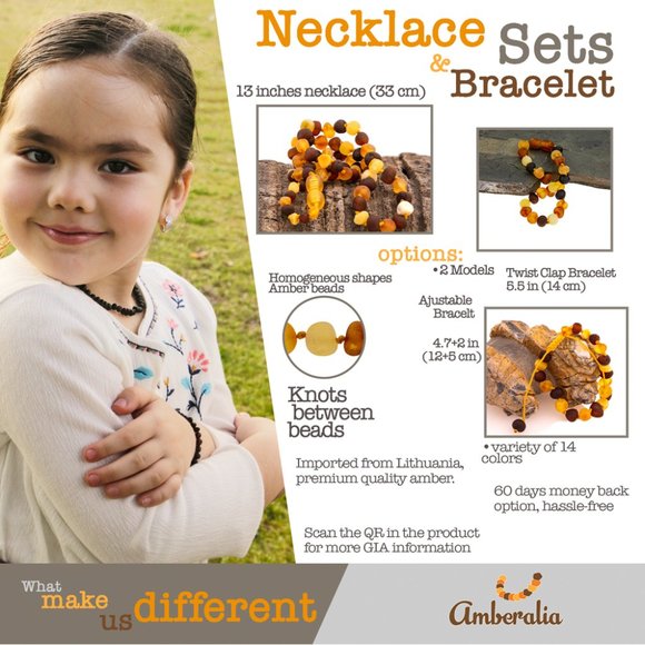 Baby Baltic Amber Necklace and adjustable bracelet SET - 14 Colors- Certificated - Picture 16 of 17